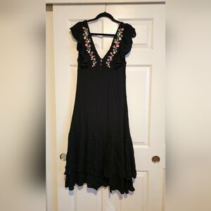 Forever 21 Black Dress with Floral Embroidery